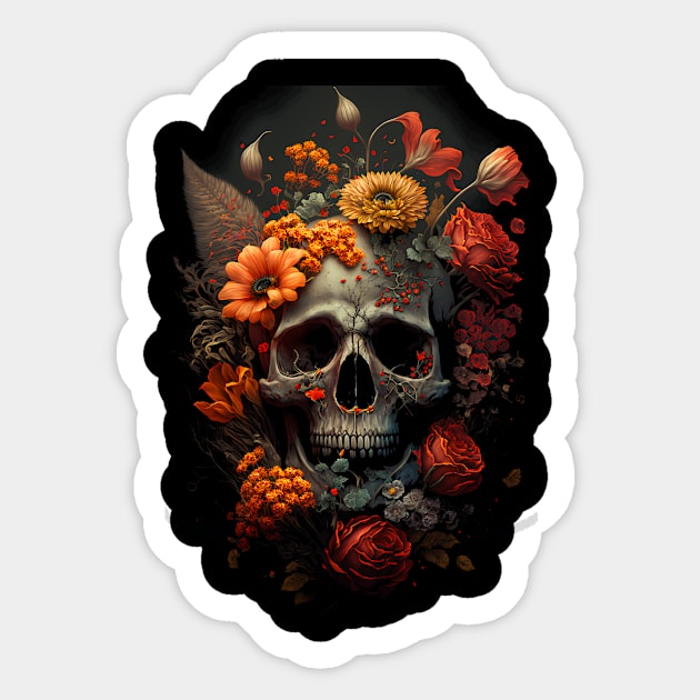 Skull and Flowers #1 Sticker by Bear Face Studios